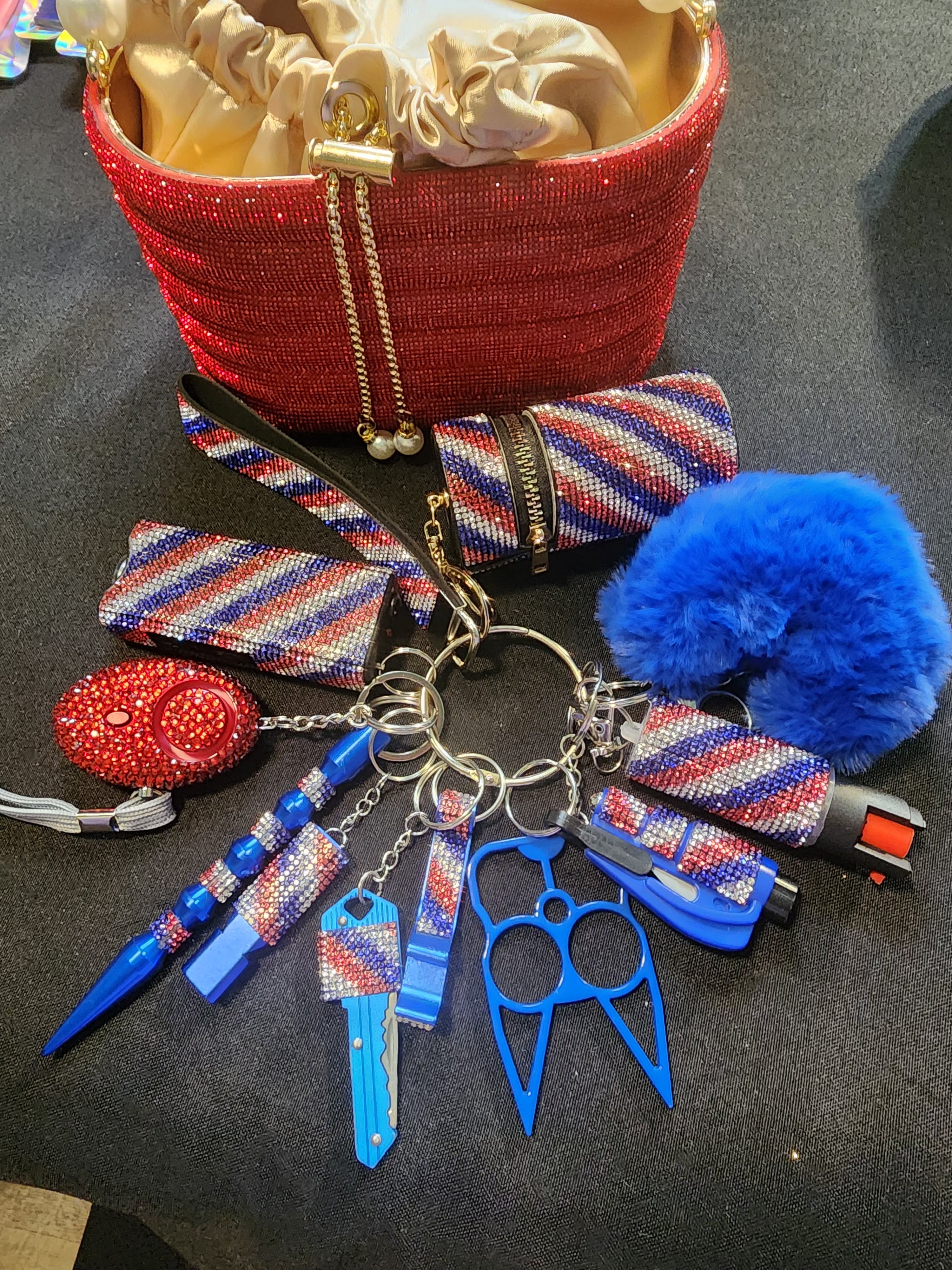 Red ,white and blue Keychain set ALL BLING